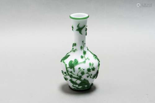 A GREEN-OVERLAY WHITE GLASS VASE