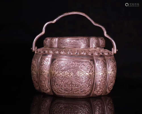 A FLORAL PATTERN SILVER HANDLE POT