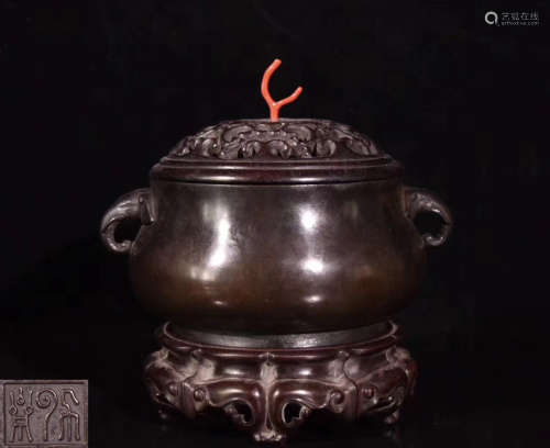 A BRONZE MOLDED CENSER WITH MARK