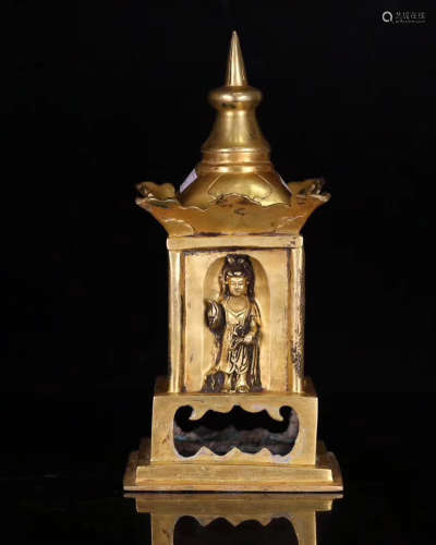 A BRONZE SQUARE BUDDHA TOWER