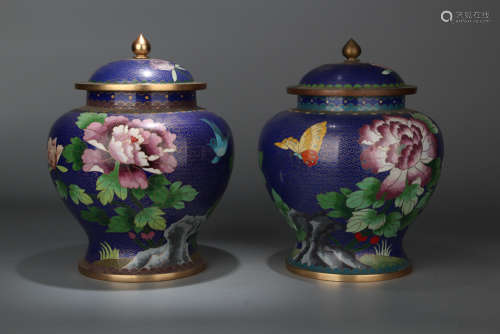 PAIR OF CLOISONNE ENAMEL GENERAL JARS