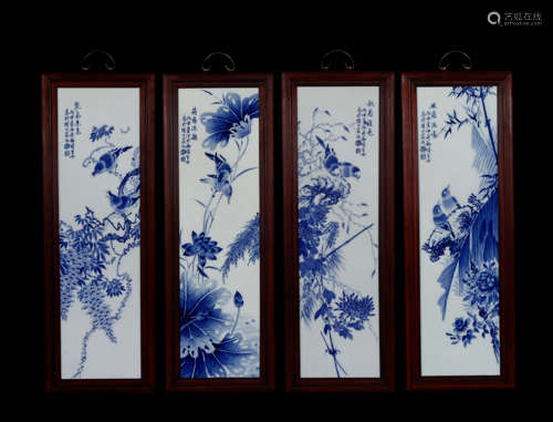 A SET OF FOUR SEASONS FLORAL AND BIRDS CHINESE SCREEN PAINTINGS