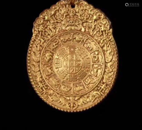 A GILT-BRONZE BAGUA TABLET