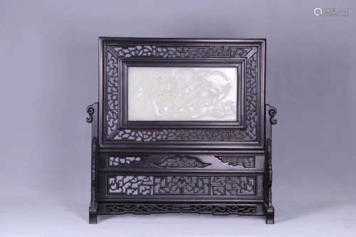 A ZITAN WOOD AND HETIAN JADE DECORATED SCREEN