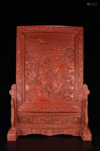 A TIHONG LACQUER FIGURE AND STORY SCREEN