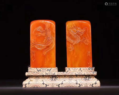 PAIR OF TIANHUANG SOAPSTONE SEALS