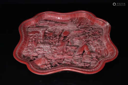 A TIHONG LACQUER FIGURE AND STORY PLATE