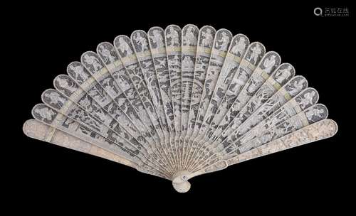 ϒ A Chinese export ivory brisé fan, Canton mid 19th century, the guards each carved with four