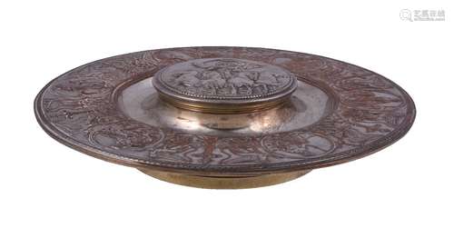 A Victorian electrotype circular inkstand by Elkington & Co, stamped mark, no. 941, circa 1850,