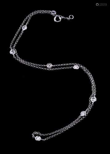 A diamond necklace, composed of belcher links with interspersed brilliant cut diamonds in