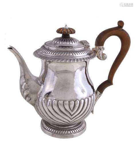 ϒ A late George III silver small coffee pot by Rebecca Eames & Edward Barnard I, London 1819, with a