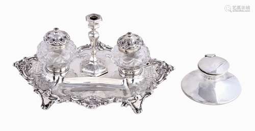 A Victorian silver shaped navette inkstand by Henry Wilkinson & Co., Sheffield 1865, with a