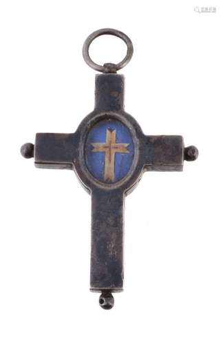 A mid 19th century cross pendant, the cross with a glazed aperture with cross beneath, with an