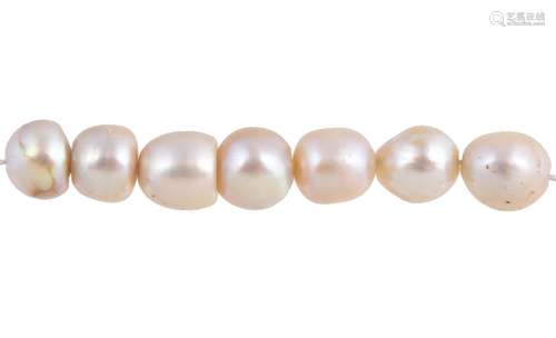 Seven loose natural pearls, the drilled pearls measuring from 7.3mm to 8.2mm, 4.49g gross Offered