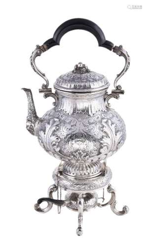 A Italian silver coloured baluster kettle on stand by Argenteria Milanese (Aldo Mazzocchi), 1944-