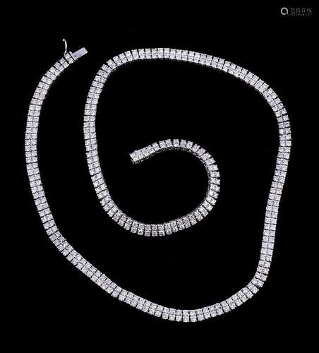 A diamond necklace, set with rows of brilliant cut diamonds, approximately 10.00 carats total, to