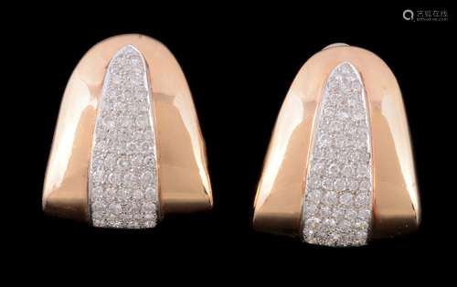 A pair of diamond earrings, the triangular shaped earrings, set with a panel of brilliant cut