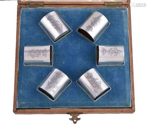 A matched set of six Russian silver vodka cups (charka), maker's mark P.L (Latin, not traced), St