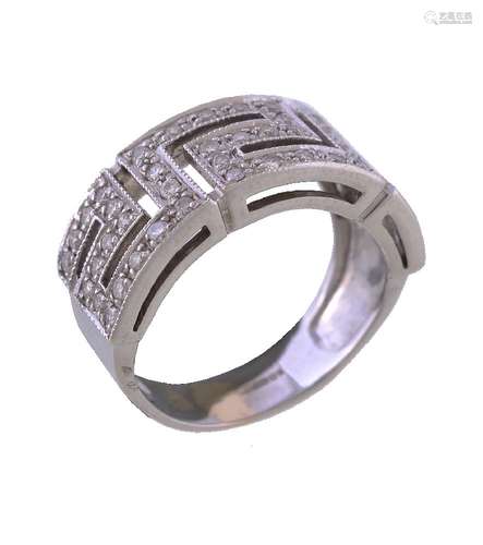 An 18 carat gold diamond ring, of Greek key design, set with brilliant cut diamonds, approximately