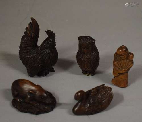 CHINE JAPON XXème siècle Lot de 5 netsuke en bois...