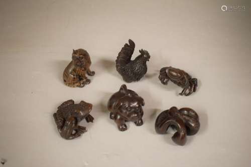 CHINE JAPON XXème siècle Lot de 6 netsuke en bois...