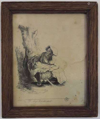 REMBRANDT d'après Paysage Gravure 9.5 x 7.5 cm