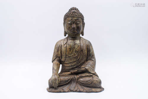 BRONZE CAST SEATED SHAKYAMUNI BUDDHA