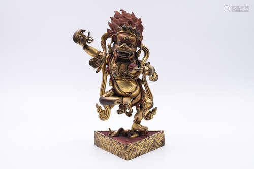 GILT BRONZE CAST WRATHFUL DEITY STANDING FIGURE