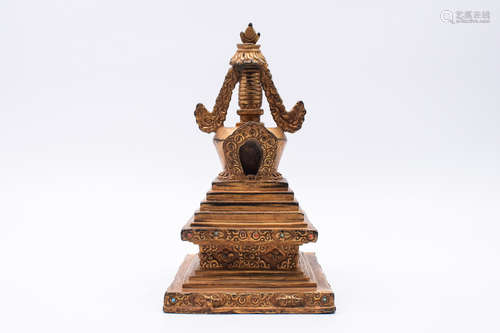 GILT BRONZE AND ORNATE PAGODA