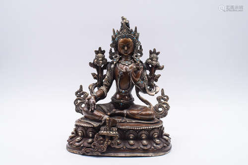 BRONZE CAST 'GREEN TARA' SEATED FIGURE