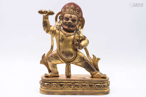 GILT BRONZE CAST WRATHFUL DEITY STANDING FIGURE