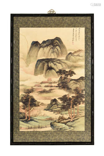 ZHANG DAQIAN: FRAMED INK AND COLOR ON PAPER PAINTING 'LANDSCAPE SCENERY'