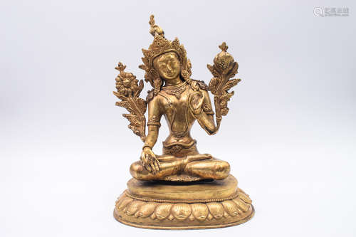 GILT BRONZE CAST BODHISATTVA SEATED FIGURE