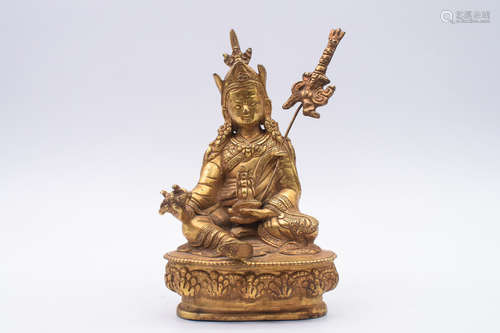 GILT BRONZE CAST 'PADMASAMBHAVA' SEATED FIGURE