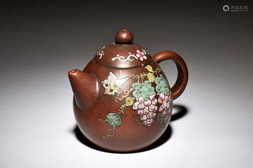 YIXING ZISHA PAINTED TEAPOT