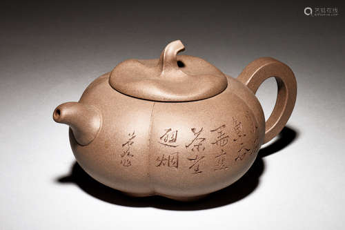 A MELON FORM ZISHA STONEWARE TEAPOT