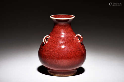 MONOCHROME RED GLAZED VASE WITH HANDLES