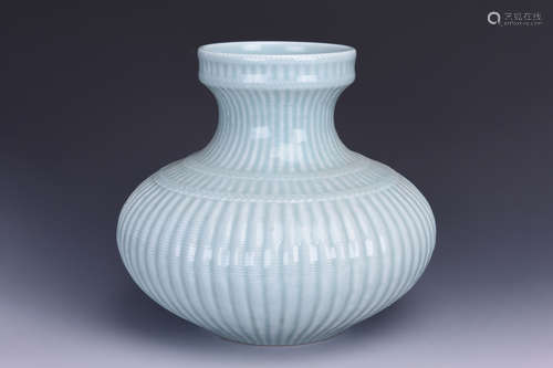 CELADON BLUE GLAZED AND LOBED VASE