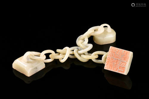 SHOUSHAN STONE CARVED THREE LINKED STAMP SEAL