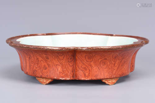 FAMILLE ROSE WOOD GRAIN GLAZE FLORIFORM WASHER