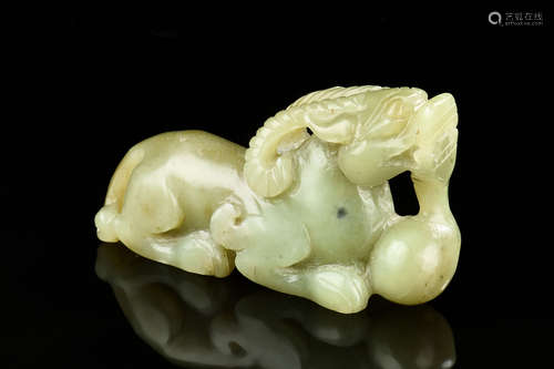 HETIAN CELADON JADE CARVED 'DEER' FIGURE