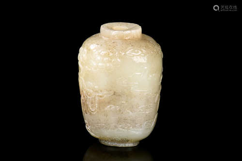 JADE CARVED 'LANDSCAPE SCENERY' SNUFF BOTTLE