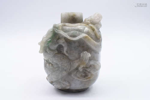 JADEITE CARVED 'DRAGON' SNUFF BOTTLE