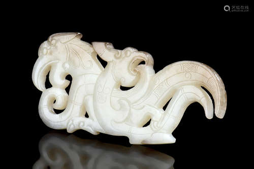 JADE CARVED 'DRAGON AND PHOENIX' PENDANT