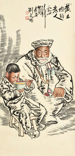 LIU WENXI: INK AND COLOR ON PAPER PAINTING 'ELDER AND CHILD'