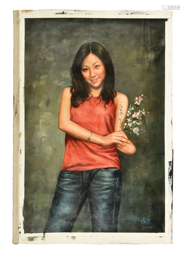 LENG JUN: OIL PAINTING ON CANVAS 'GIRL'