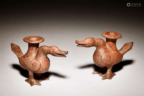 PAIR OF YIXING ZISHA 'DUCKS' WATER SPOUT