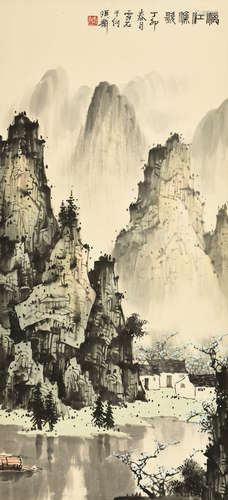 BAI XUESHI: INK AND COLOR ON PAPER PAINTING 'LANDSCAPE SCENERY'