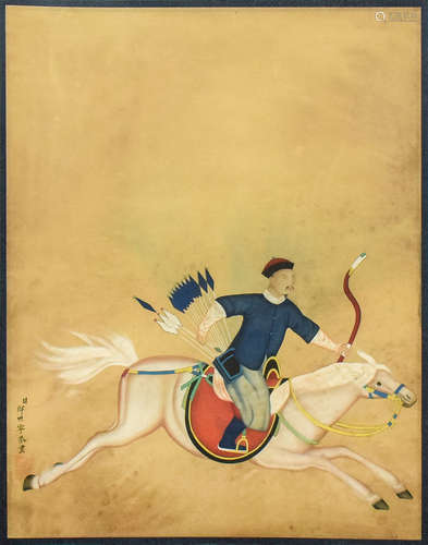 LANG SHINING: INK AND COLOR ON SILK PAINTING 'HORSE RIDER'