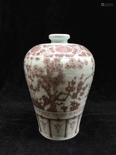 14-16TH CENTURY, A FLOWER&TREE PATTERN PLUM VASE, MING DYNASTY